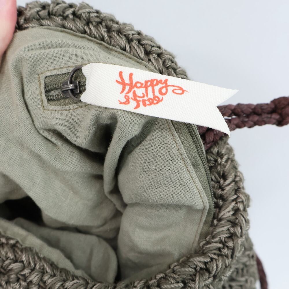 The Sak Happy & Free Crochet Woven Knit Shoulder Tote Bag Khaki Olive Boho - Picture 6 of 10